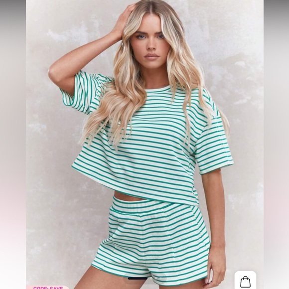 Missguided Pants - Missguided Green Stripped Ribbed Shorts Set
